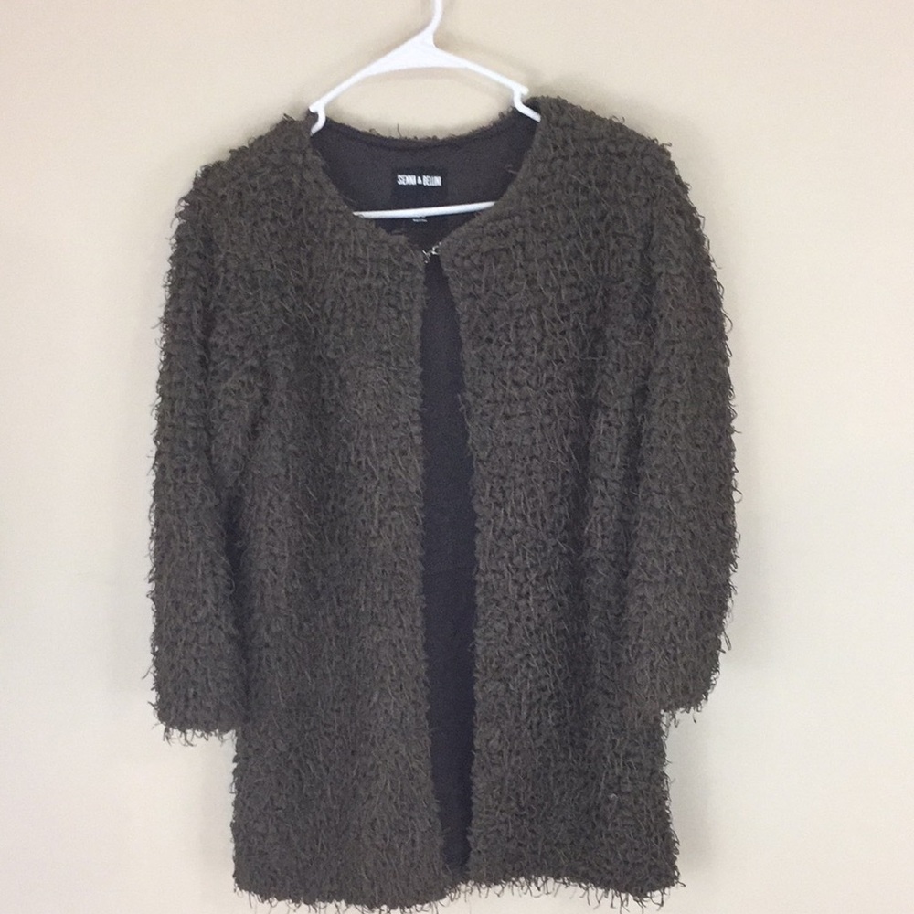 Sienna & Bellini Brown Textured Fluffy  Lined Jacket Cardigan One Size